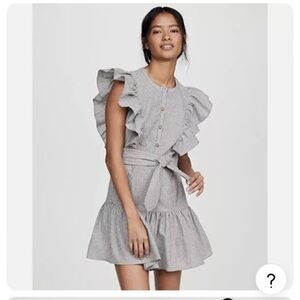 Saylor Melody Ruffled Gray Striped Woman’s Mini Dress with tie size small